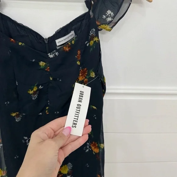 Urban Outfitters Blue and Orange Ruffled Tiered Midi Dress - Picture 4 of 6